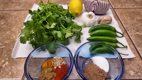 ingredients prepped and laid out - chana masala series