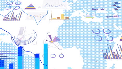 animación del procesamiento de datos financieros sobre el mapa del mundo