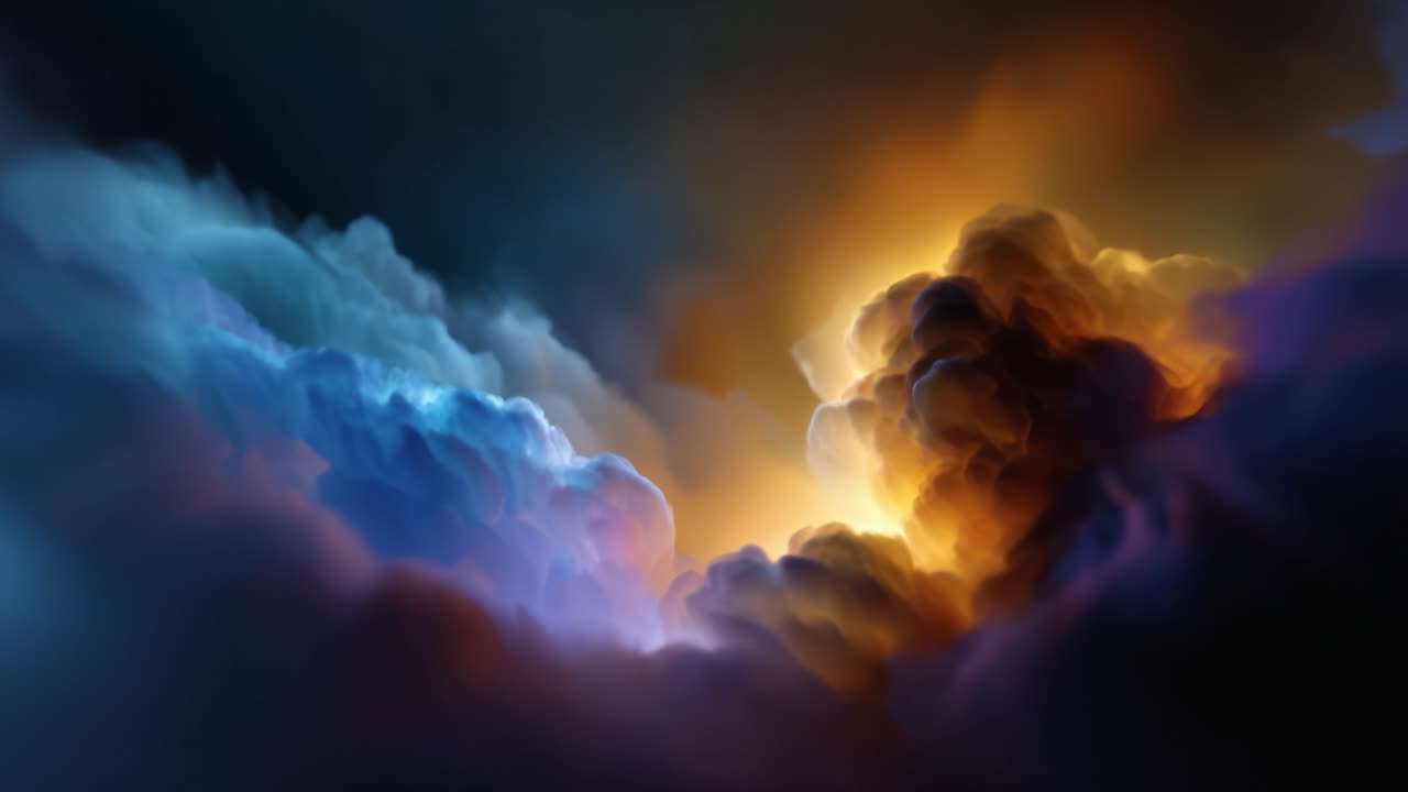 Ethereal Clouds Illuminated by a Dazzling Light: A Spectacular Render of Atmospheric Conditions Between Dark Storms and Radiant Sunlight