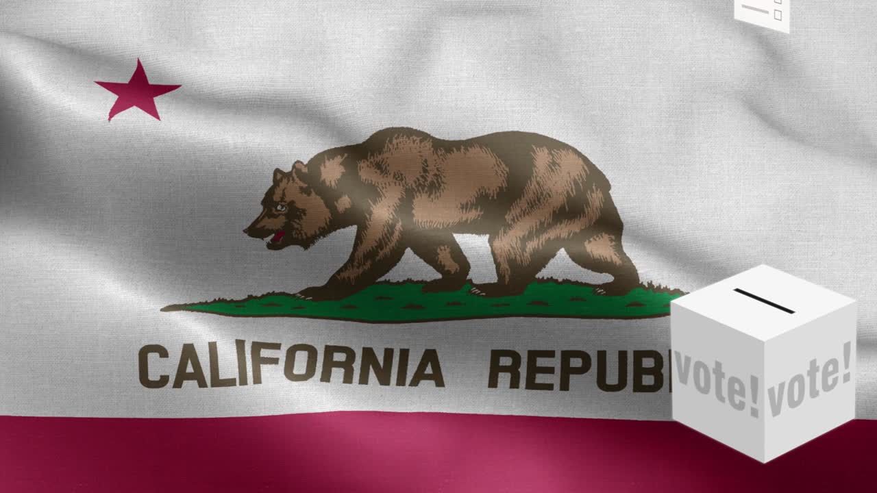 캘리포니아 주 - 투표용지가 캘리포니아 선택을 위해 상자에 날아갑니다 - 발 앞의 투표용지 - 선거 - 국가 발 캘리포니아 주 파동 패턴 루프 가능한 요소 - 직물 질감과 끝없는 루프 - 캘리포니아 주 루프 가능한 발