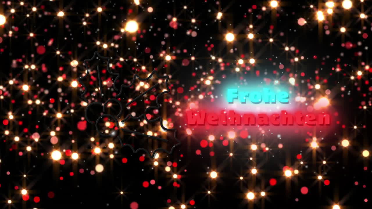 Animation of frohe weihnachten text over light spots
