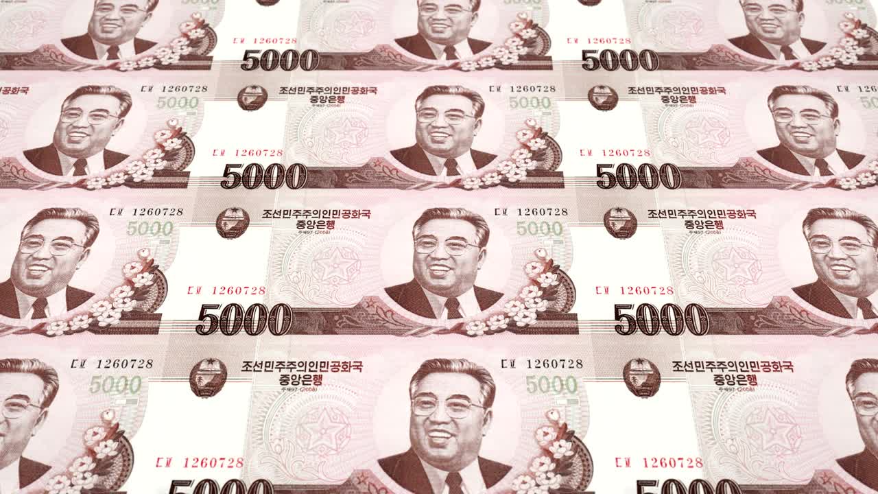북한의 5천 원 지폐, 굴러가는, 현금, 루프