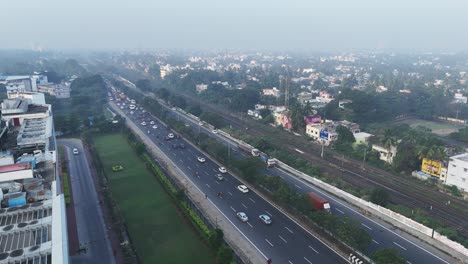 aerial video of less traffic in gst road of chennai
