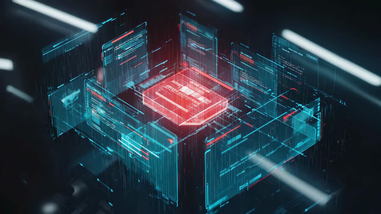 Futuristic Digital Cybersecurity Network with Holographic Interface