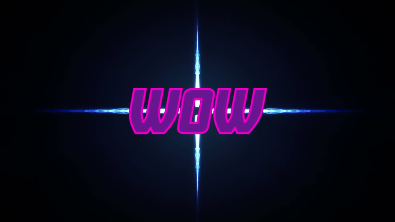 animación del texto wow sobre luces azules sobre fondo negro