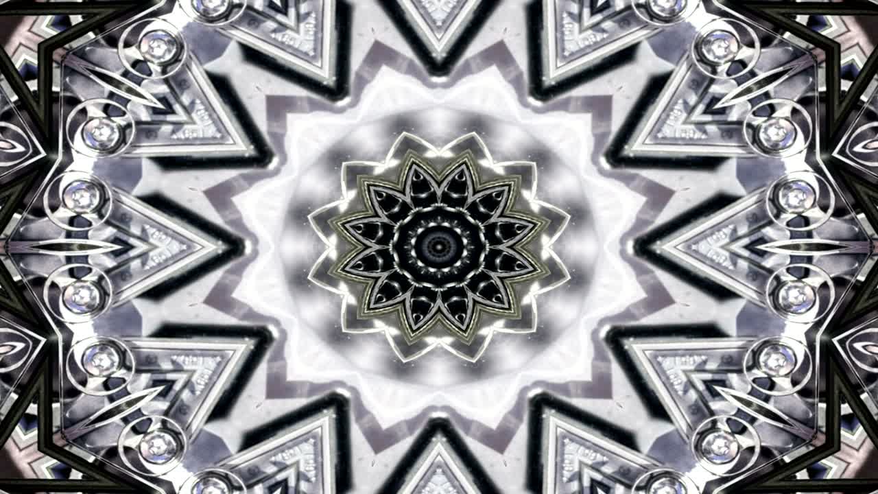 Abstract Metallic Industrial and Technology  Concept Symmetric Pattern Ornamental Decorative Kaleidoscope Movement Geometric Circle and Star Shapes