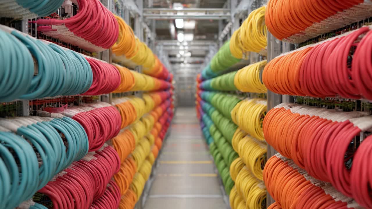 A Vibrant Array of Colorful Hoses Organized Neatly on Shelves in a Warehouse, Showcasing Efficient Storage Solutions for Industrial Use