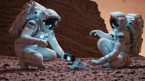 Astronauts on Mars Studying a Sample