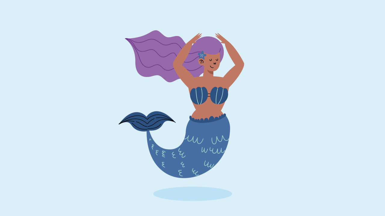 hermosa sirena de cuento de hadas con animación de cabello púrpura