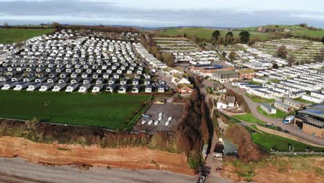 Aerial-View-Of-Ladram-Bay-Holiday-Park-On-Clear-Day