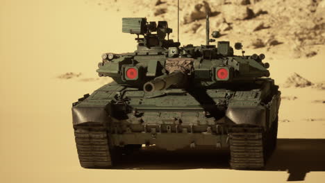 a russian t-90m tank in a desert environment