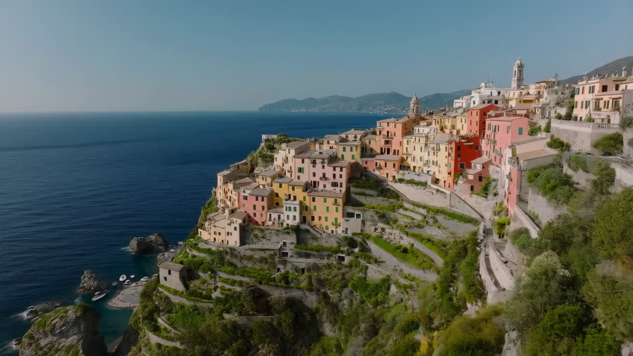 Scenic View of a Colorful Coastal Village Perched on a Cliff