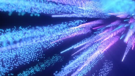 neon particles of pink blue light in a chaotic motion. seamless loop 4k abstract motion background. fluorescent ultraviolet light, laser neon lines