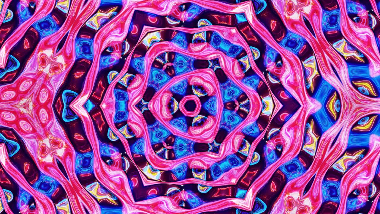 3d elegante abstracto en bucle bg como patrón simétrico ondulado como estructura caleidoscópica con ondas, vidrio líquido multicolor con hermosos colores de gradiente. 4k animado fluido colorido de moda