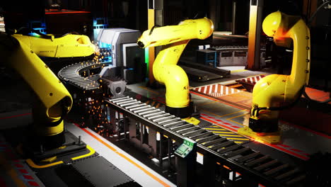 automated robotic arms assembling products on a conveyor belt in a factory