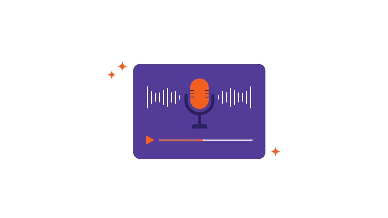 Animated Podcast Player Interface with Microphone and Waveform