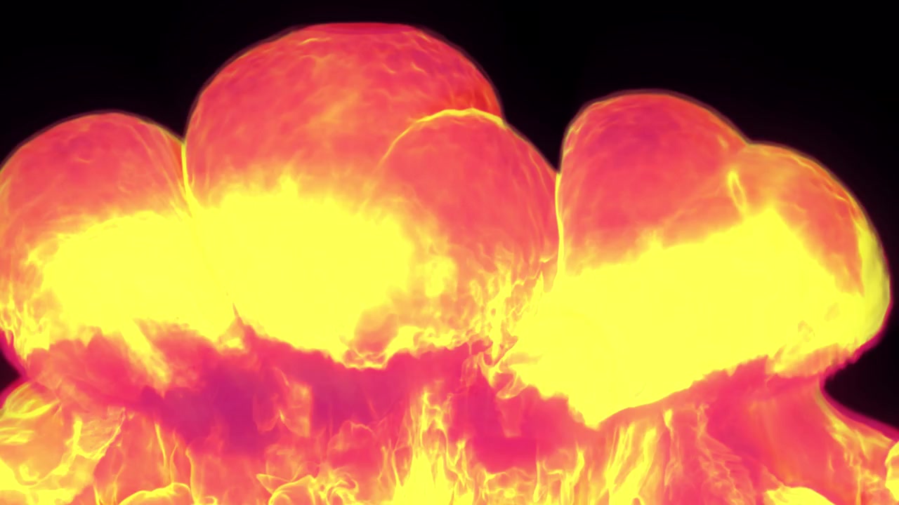Dynamic Fire Explosion Transitioning to Purple Smoke on Black Background