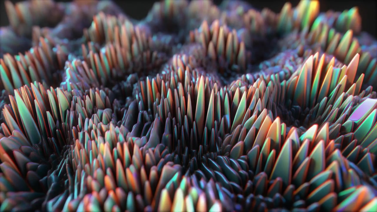 Abstract 3D Animation of Pulsing Iridescent Spikes