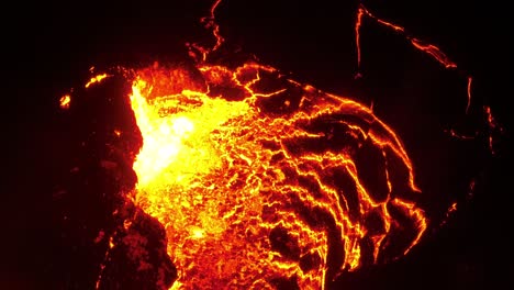 pool of erupting lava from active volcano at night