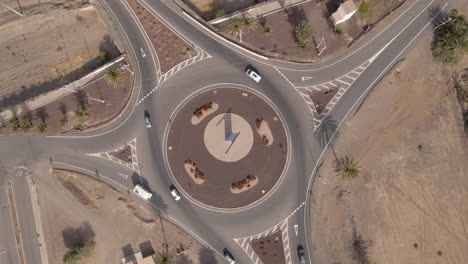 top view of traffic at the roundabout in fuerteventura, canary islands, spain