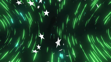 animation of green streaks and white stars creating dynamic abstract motion effect