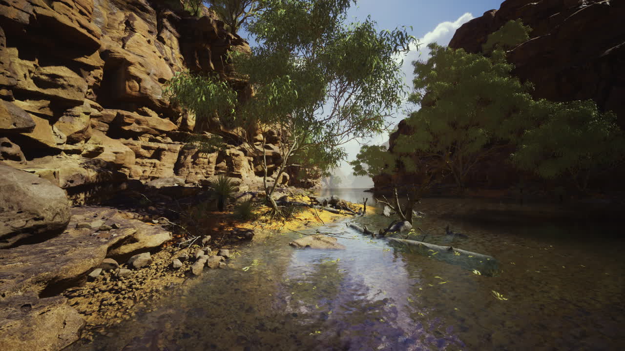 paisaje natural sereno con agua y formaciones rocosas a la luz del día