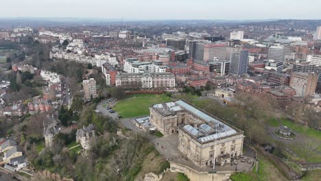 nottingham castle uk with city in background drone,aerial