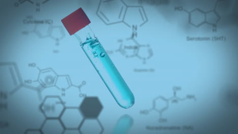 animación de la fórmula química sobre el tubo de ensayo con líquido