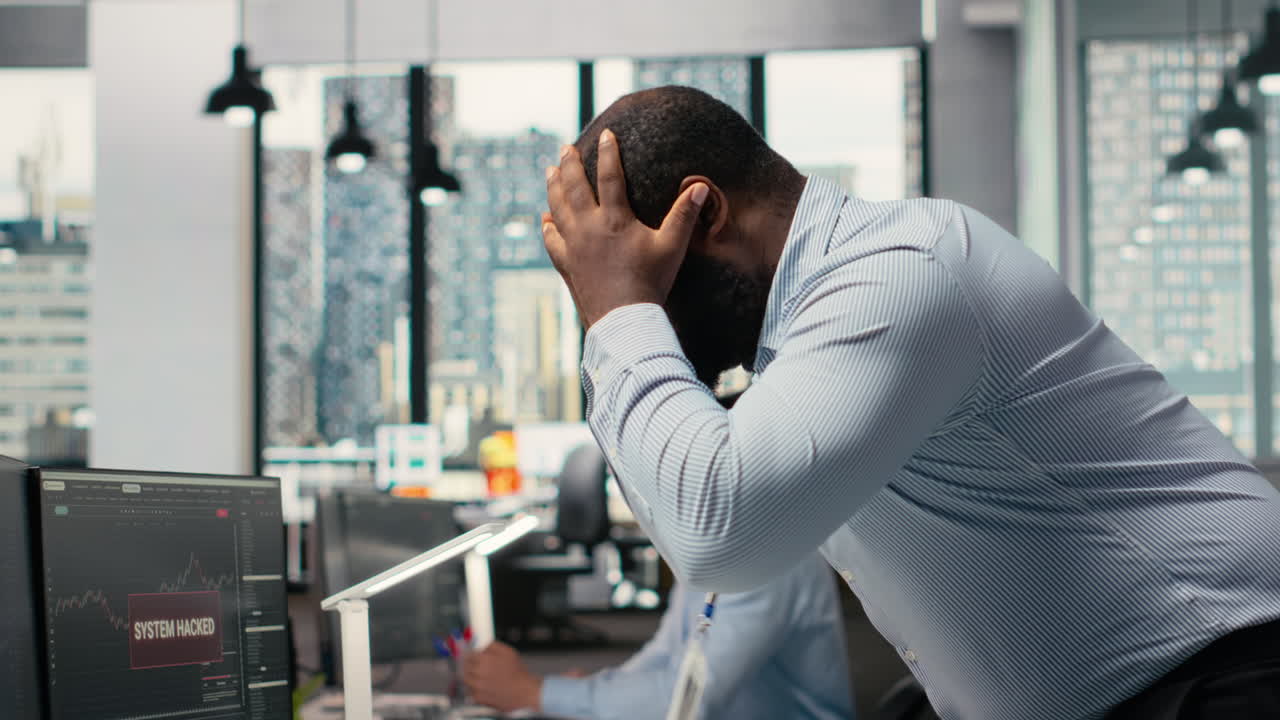 Trader in office alerted by hacking alert on trading platform dashboard