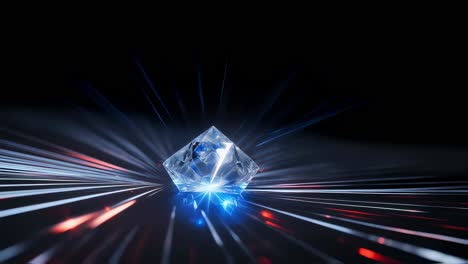 sparkling diamond gleaming with intense luminosity, radiating luxurious light trails against deep black backdrop, embodying refined sophistication and dynamic brilliance