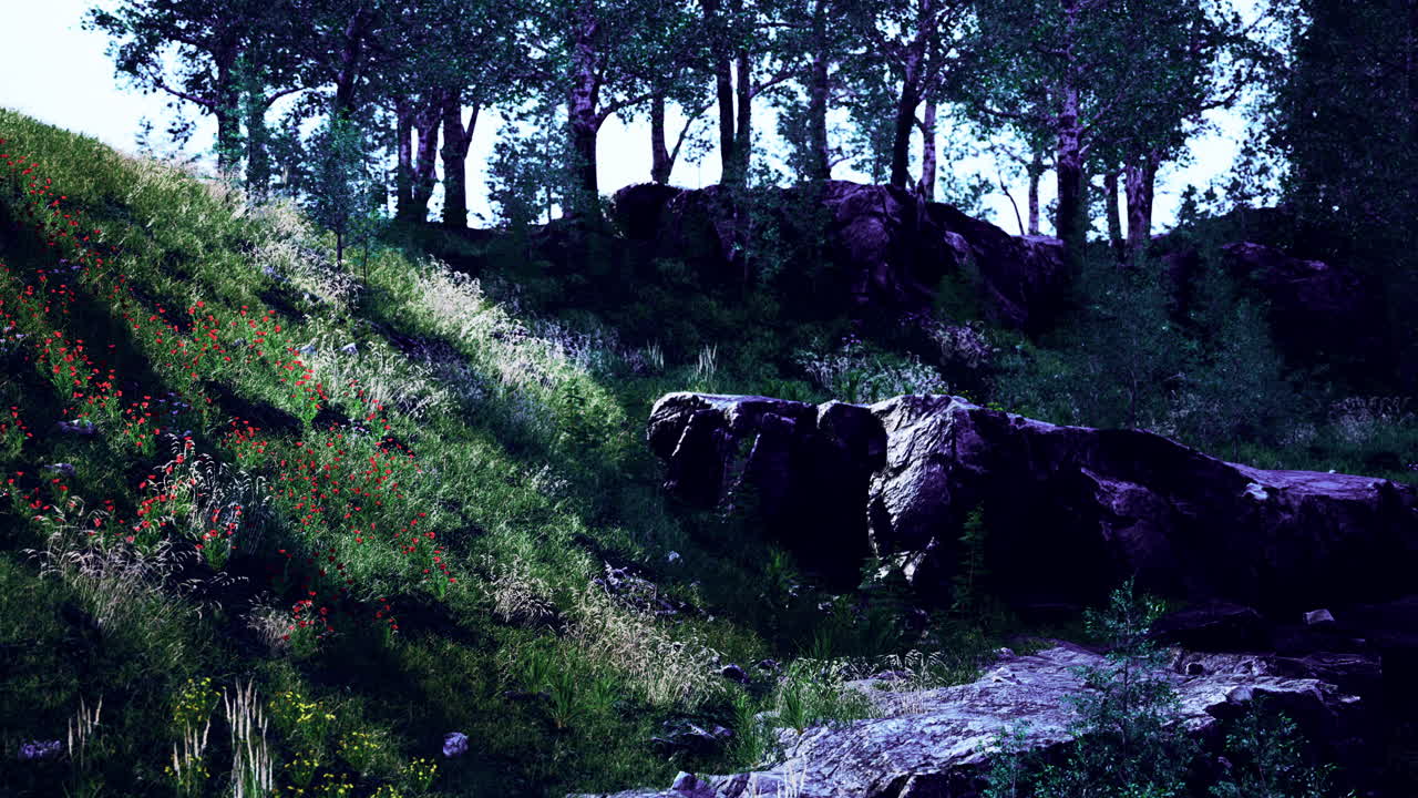 hermosa vista del idílico paisaje montañoso alpino con prados en flor