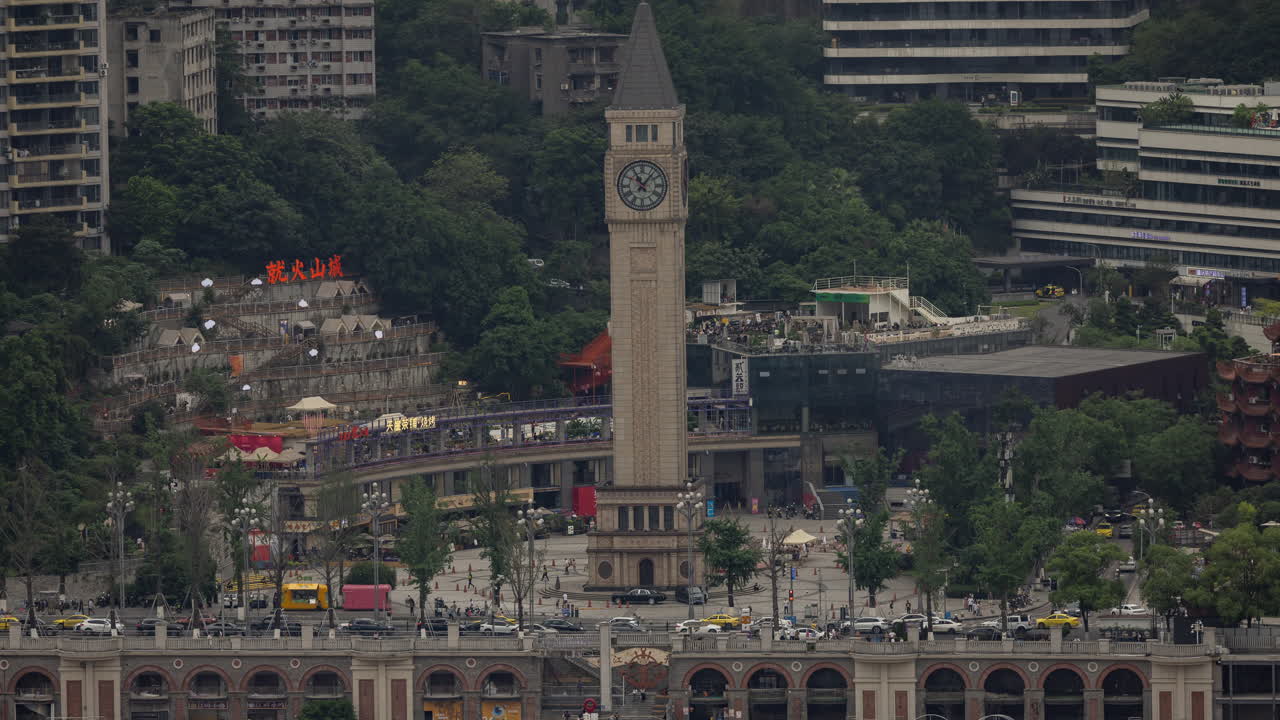 CHONGQING, CHINA - 28 MAY 2025 : Timelapse of the amazing Chongqing cyberpunk city skyline from a high vantage point with the yangtze river