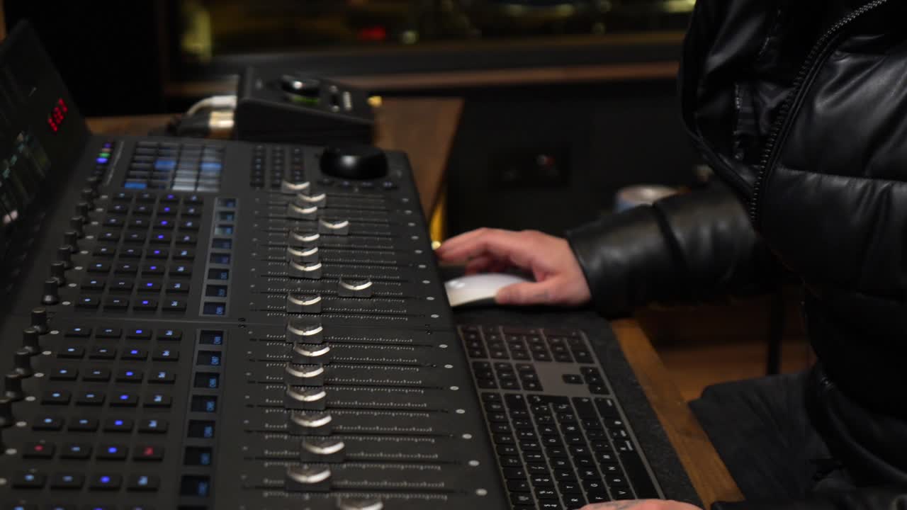 Audio mixing console in a studio