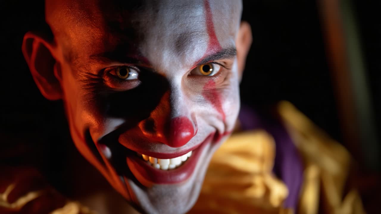 A Transformation in Mood: From Intensity to Joy as the Clown Embraces Happiness in Two Contrasting Frames Captured by the Lens of Photography