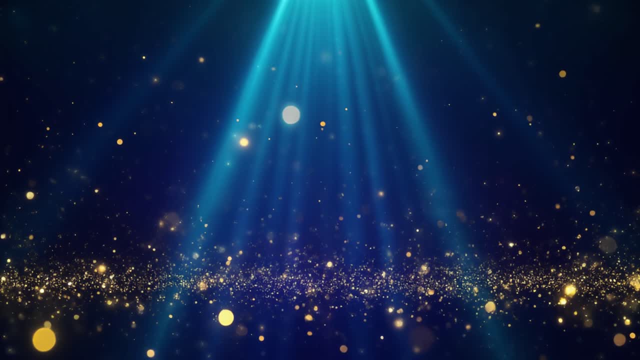Golden Particles Shimmering Under Blue Light Rays
