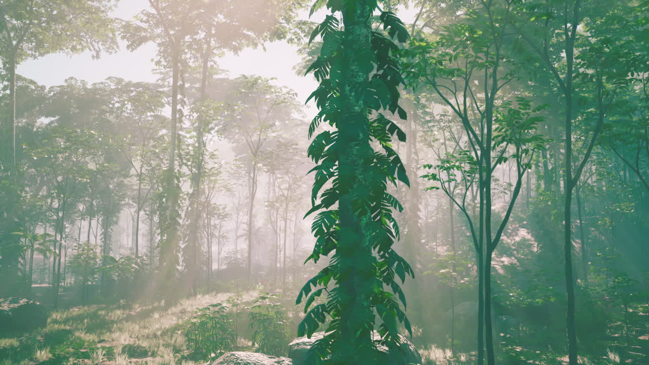 밝은 초록색 모스로  ⁇ 인 열대우림 안쪽