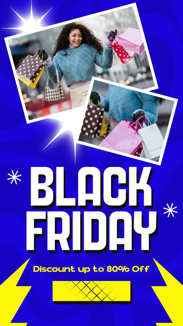 Promozione Animata Saldi Black Friday con Donna che fa Shopping