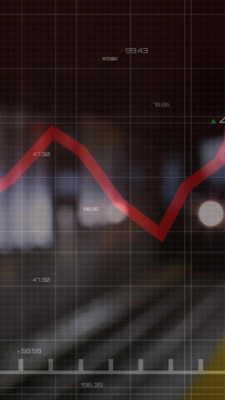 Digital Graph with Fluctuating Red Line and Financial Data