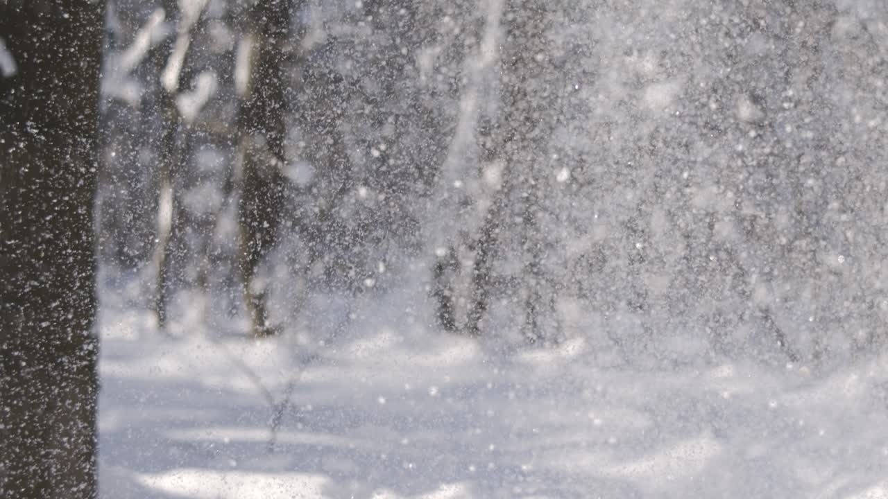 Vinterlandskap under snøfall. Abstrakt vinter- og julebakgrunn i super slow motion