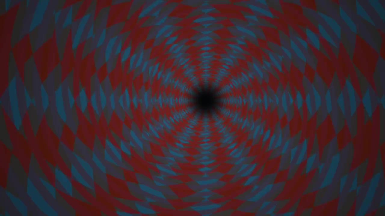 Tunnel a Spirale Geometrico Astratto Vibrante con Forme Rosse e Blu