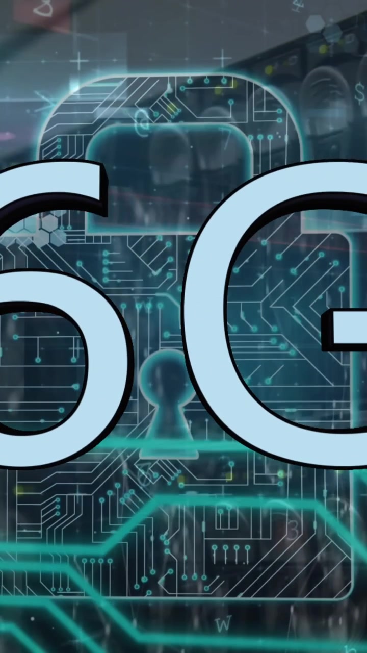 Animazione di testo 6G, lucchetto, server di computer ed elaborazione dati