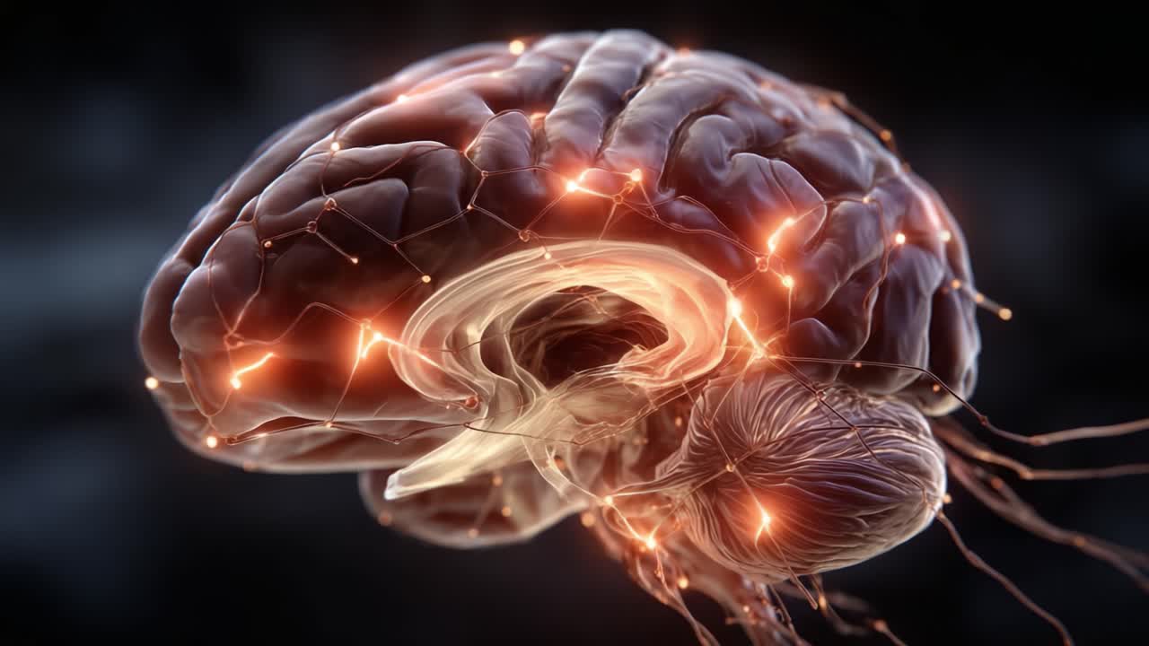 A Stunning Visual Representation of the Human Brain with Neural Connections, Showcasing Complex Networking and Intricate Structures in a Dark Background