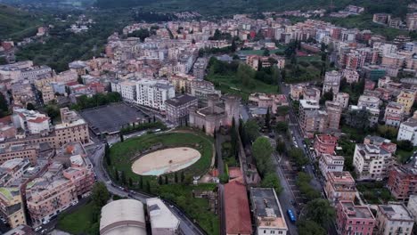 15th-century-Rocca-Pia-castle-and-Roman-amphitheatre,-Tivoli-Italy