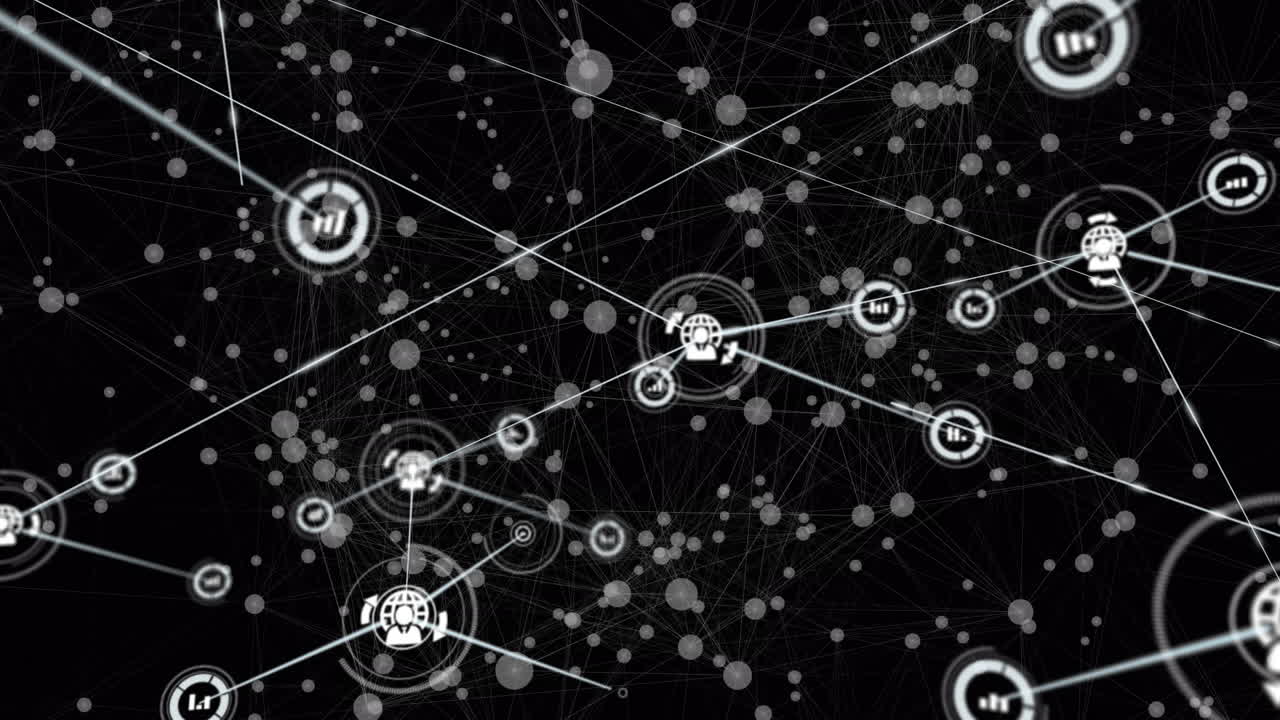 fondo negro, los puntos blancos se conectan entre sí, formando una red.