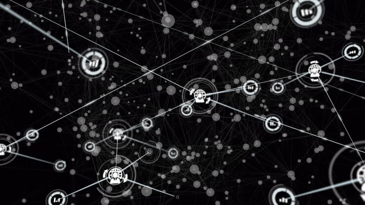Black background, white dots connect to each other, forming a network