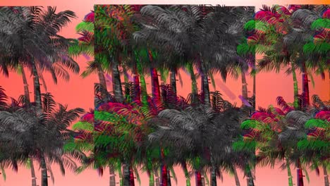 animation of vibrantly coloured palm trees in hypnotic movement on seamless loop