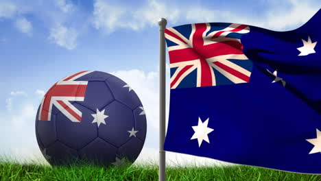 animation of flag of australia and football over stadium