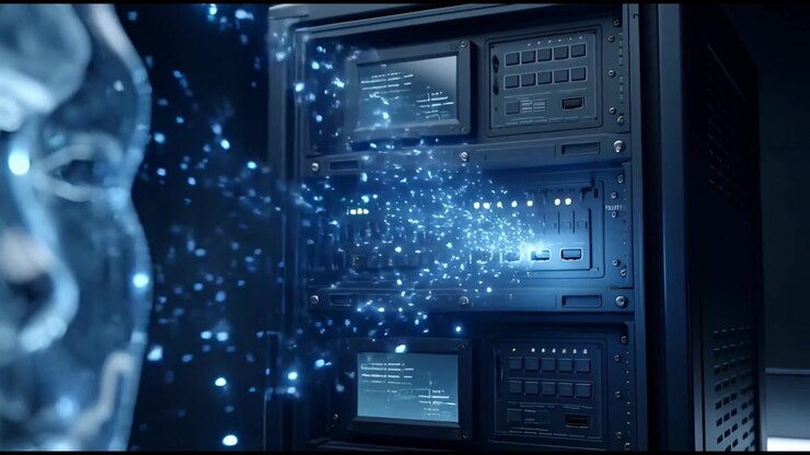 Artificial Intelligence Brain Data Transferring to Server Rack