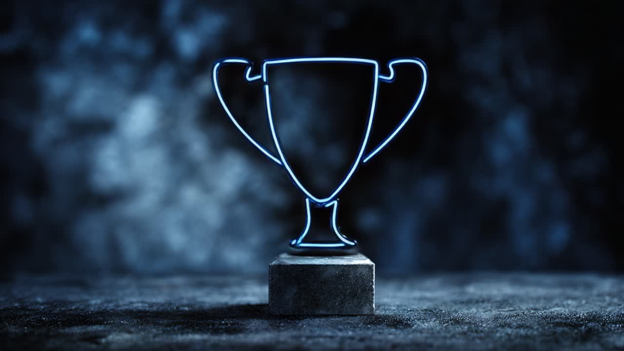 A Glowing Neon Trophy Symbolizing Achievement and Success Against a Dark Background, Perfect for Celebrating Victories and Honoring Accomplishments