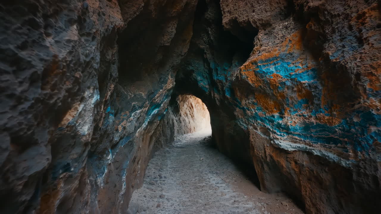 Cave Tunnel with Colorful Rock Formations